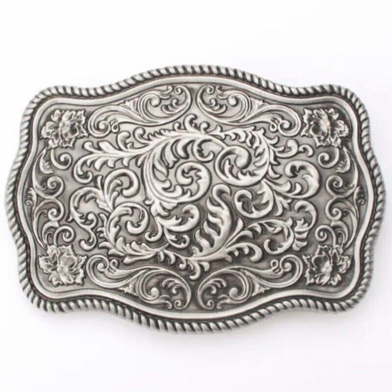GÜRTELSCHNALLE METAL COWBOY WESTERN MÄNNER BELT BUCKLE SILBER GÜRTEL GRAU BLUME