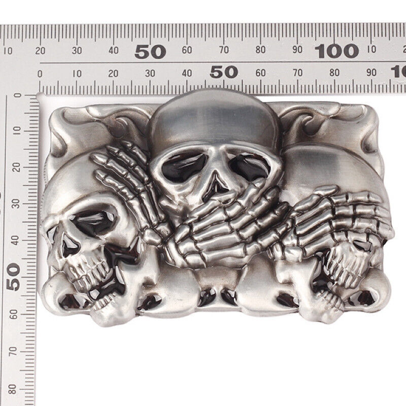 GÜRTELSCHNALLE METAL SKULL BIKER MÄNNER BUCKLE BELT TOTENKOPF SKULLS GÜRTEL GRAU