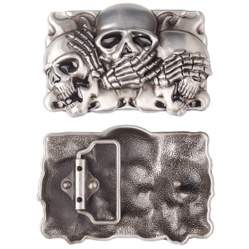 GÜRTELSCHNALLE METAL SKULL BIKER MÄNNER BUCKLE BELT TOTENKOPF SKULLS GÜRTEL GRAU