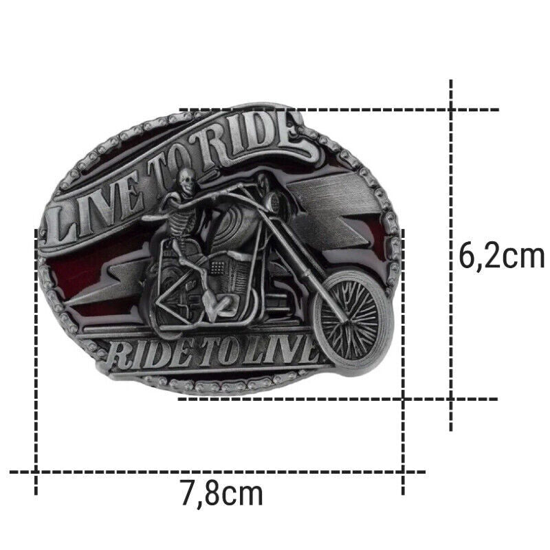 GÜRTELSCHNALLE METAL SKULL BIKER MÄNNER BUCKLE BELT TOTENKOPF GÜRTEL SKELETT ROT