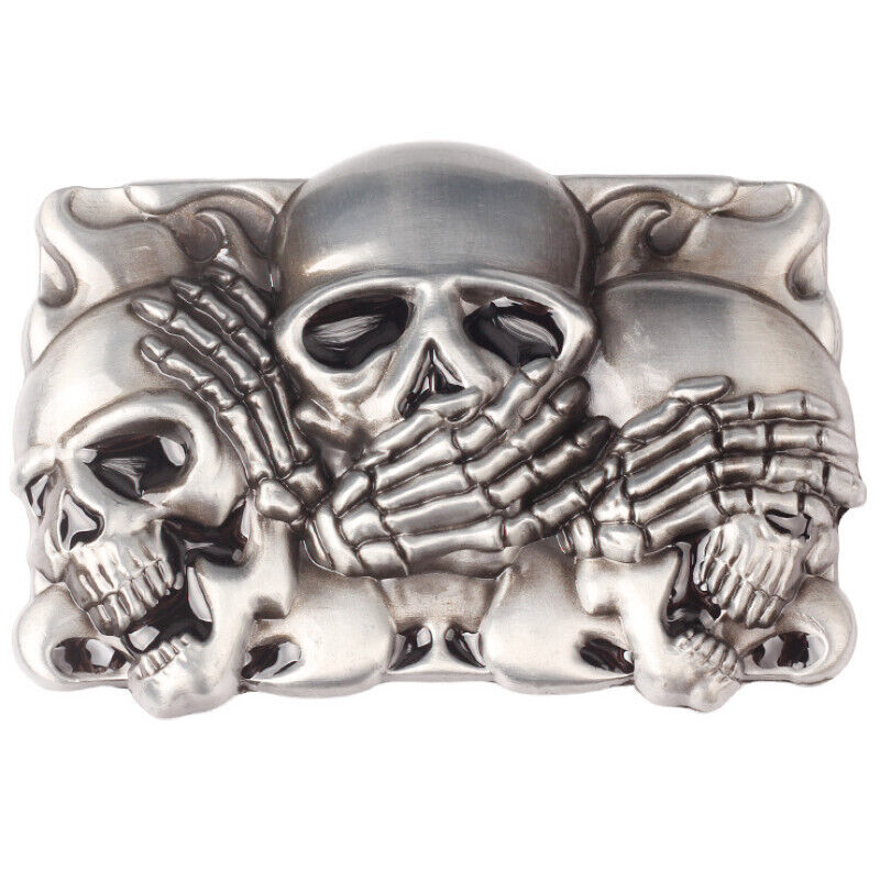 GÜRTELSCHNALLE METAL SKULL BIKER MÄNNER BUCKLE BELT TOTENKOPF SKULLS GÜRTEL GRAU