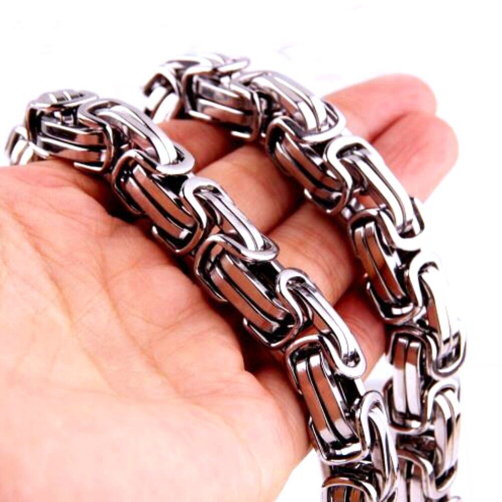 14MM EDELSTAHL KÖNIGSKETTE SILBER HALSKETTE ARMBAND BYZANTINE KETTE BRACELET