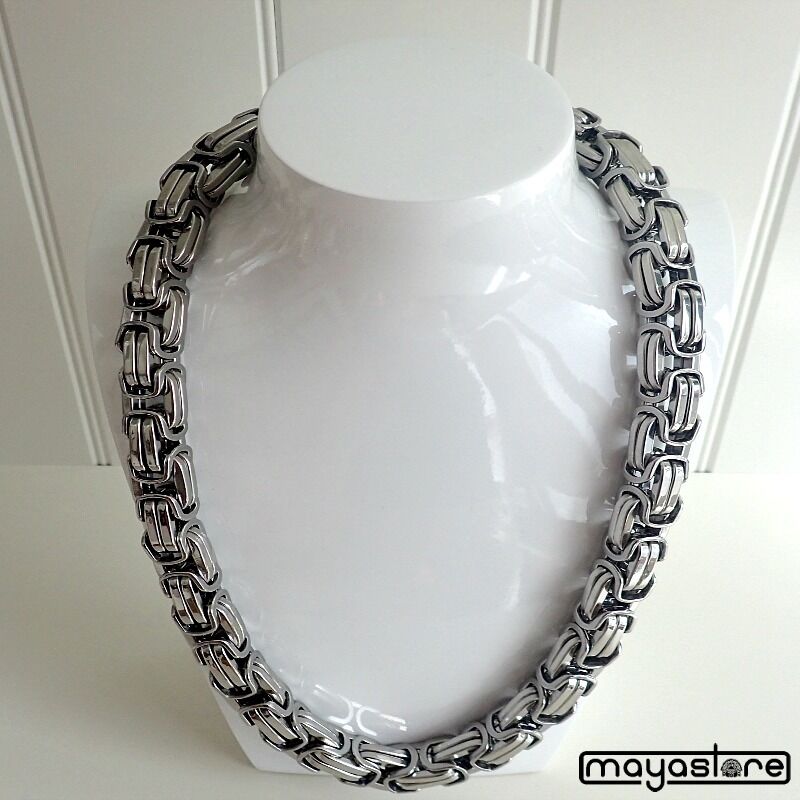 14MM EDELSTAHL KÖNIGSKETTE SILBER HALSKETTE ARMBAND BYZANTINE KETTE BRACELET