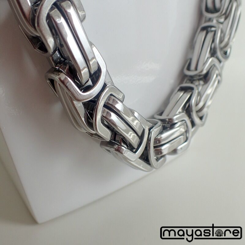 14MM EDELSTAHL KÖNIGSKETTE SILBER HALSKETTE ARMBAND BYZANTINE KETTE BRACELET