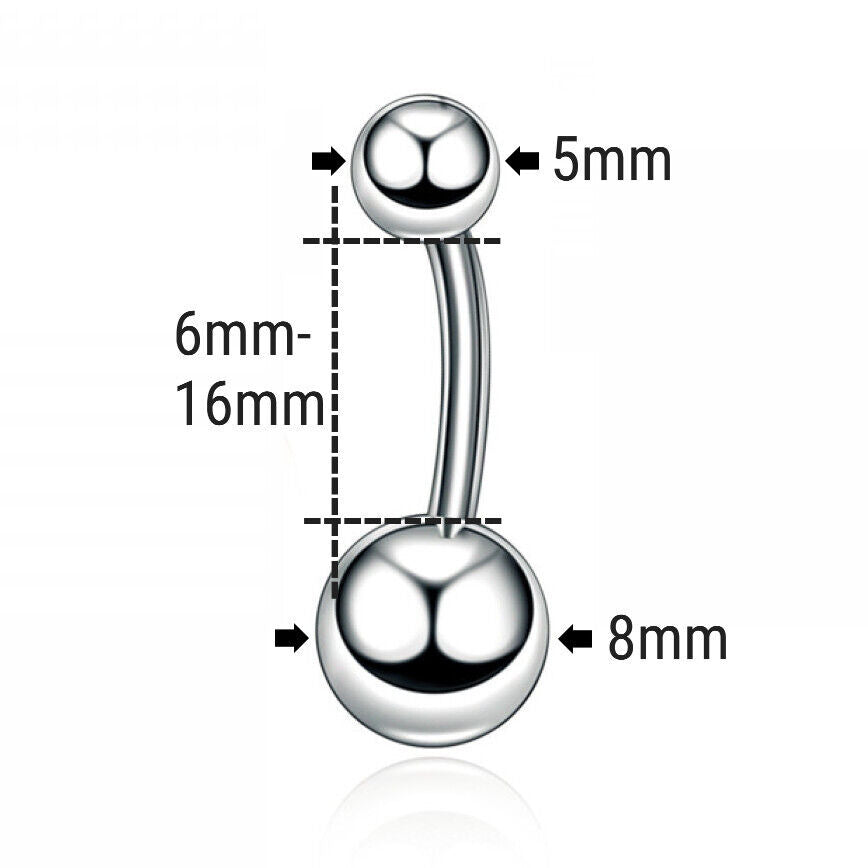 6MM-16MM BAUCHNABELPIERCING EDELSTAHL BAUCHNABEL STAB PIERCING BELLY SILVER BAR
