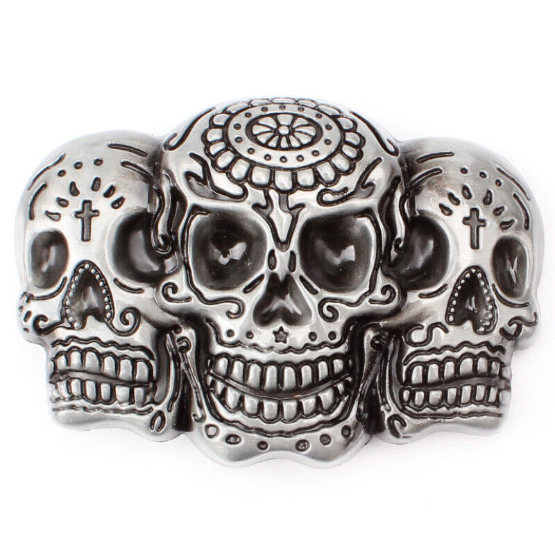 GÜRTELSCHNALLE METAL SKULL BIKER MÄNNER BUCKLE BELT TOTENKOPF SILBER GÜRTEL GRAU
