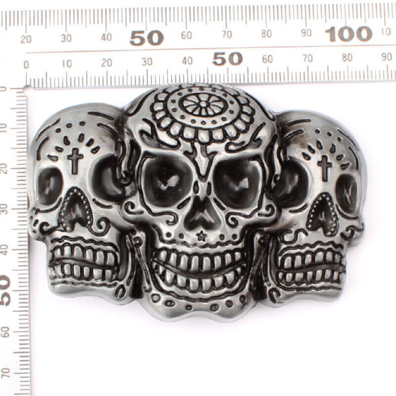 GÜRTELSCHNALLE METAL SKULL BIKER MÄNNER BUCKLE BELT TOTENKOPF SILBER GÜRTEL GRAU