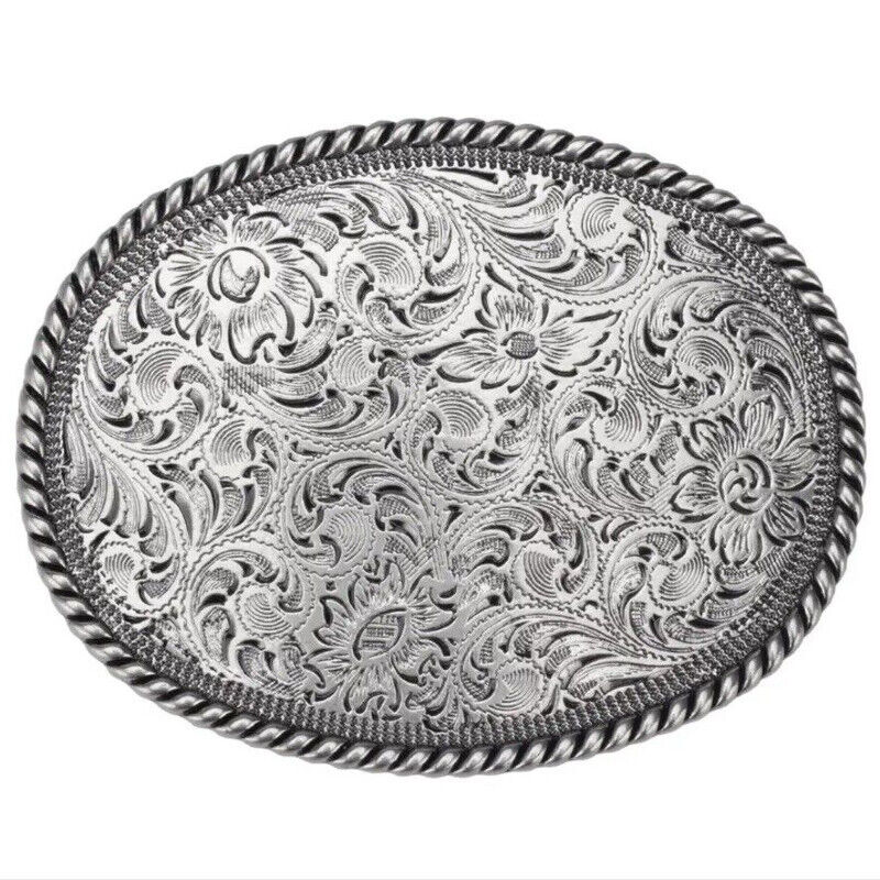 GÜRTELSCHNALLE METAL COWBOY WESTERN MÄNNER BELT BUCKLE SILBER GÜRTEL GRAU BLUME