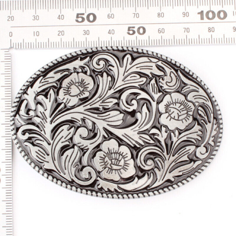 GÜRTELSCHNALLE METAL COWBOY WEST MÄNNER BUCKLE BELT BLUMEN SILBER GÜRTEL GRAU