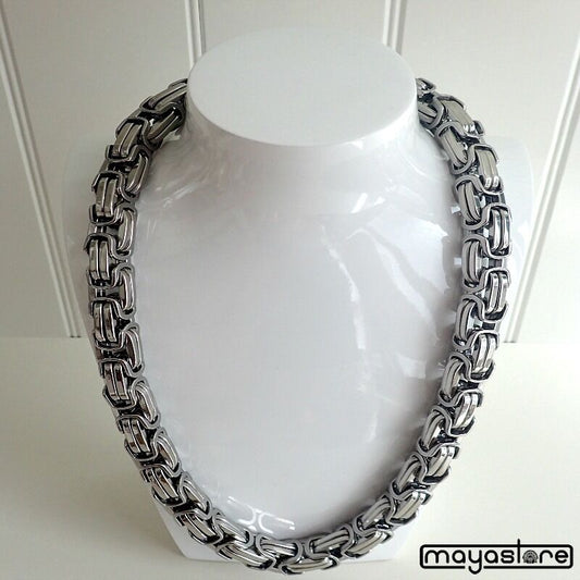 14MM EDELSTAHL KÖNIGSKETTE SILBER HALSKETTE ARMBAND BYZANTINE KETTE BRACELET