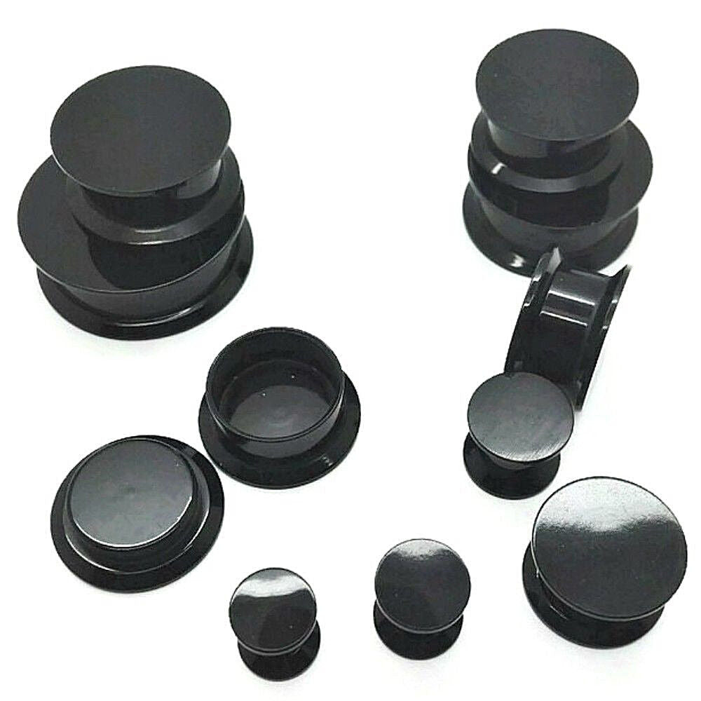 5MM-20MM OHR PLUG PLUGS RETAINER ACRYL STASH TUNNEL SCHWARZ BLACK