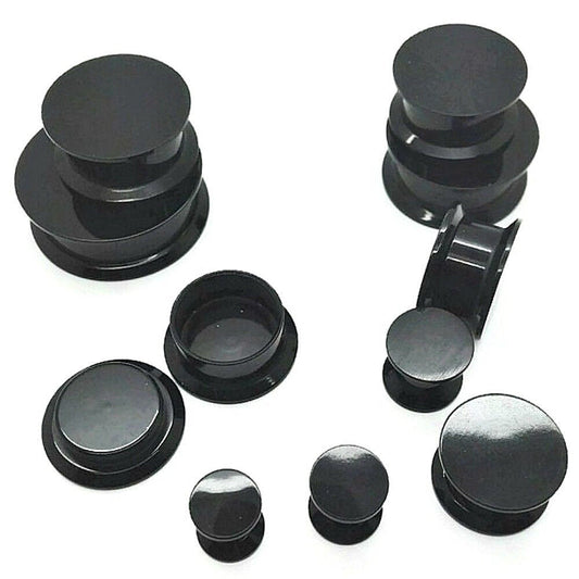 5MM-20MM OHR PLUG PLUGS RETAINER ACRYL STASH TUNNEL SCHWARZ BLACK