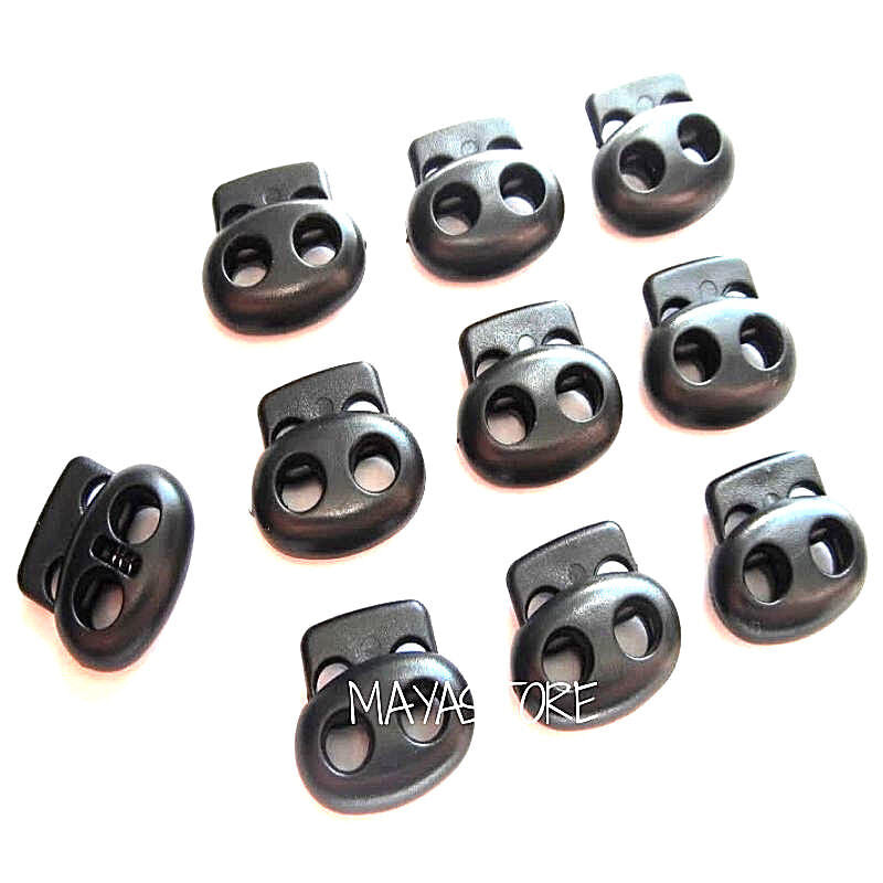 5x 10x 20x KORDELSTOPPER IN SCHWARZ CORD LOCKS SCHNÜRBAND ZWEILOCH 4MM SCHNALLE