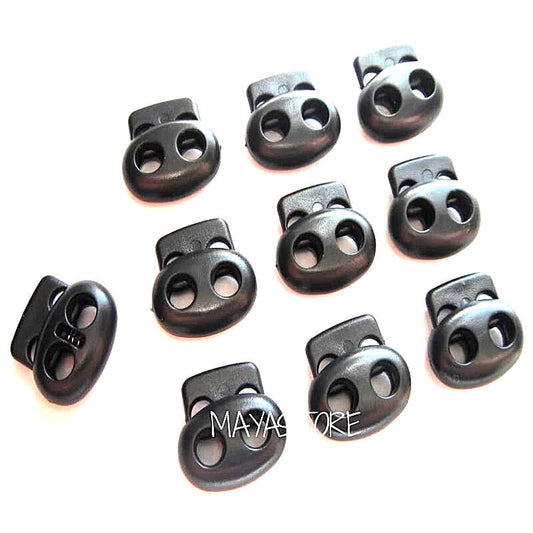 5x 10x 20x KORDELSTOPPER IN SCHWARZ CORD LOCKS SCHNÜRBAND ZWEILOCH 4MM SCHNALLE